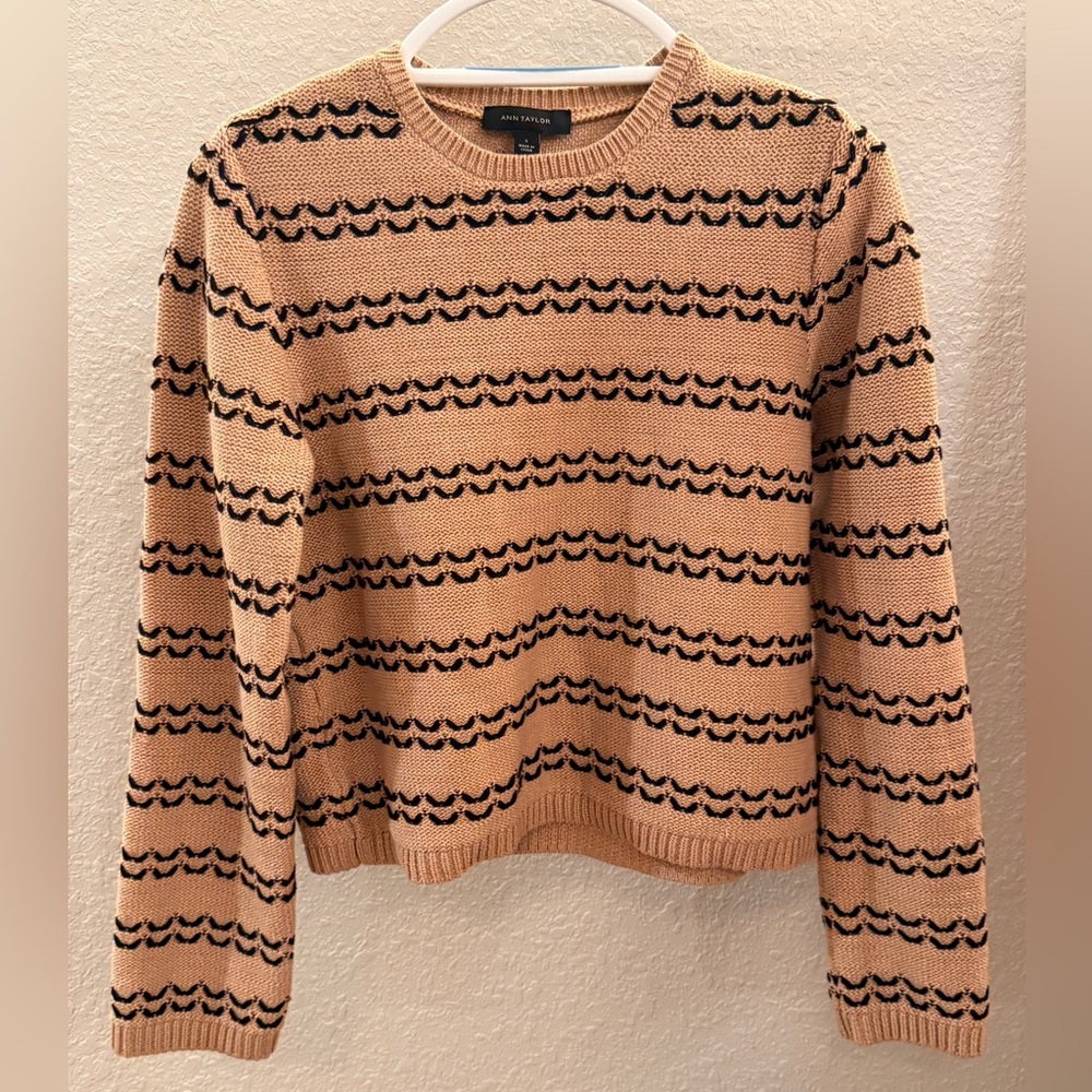 Ann Taylor Beige and Black Striped Sweater Size Small. NWOT